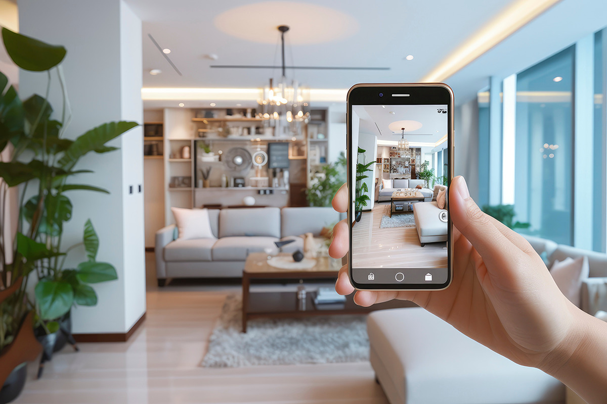 La foto ritrae uno smartphone connesso in tempo reale a una telecamera wifi che riprende in tempo reale l'interno di una casa